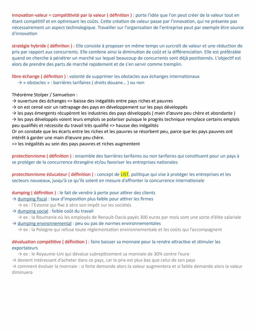 Chapitre 5- Définitions
commerce international (définition): échanges de biens et services entre les résidents de territoires
économiques di