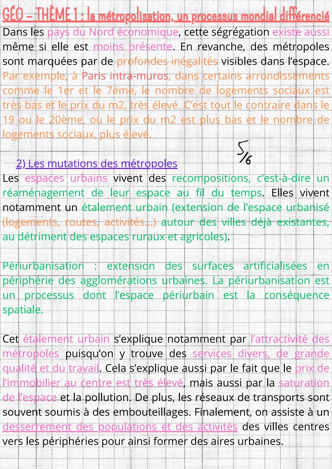 GÉO - THÈME 1: la métropolisation, un processus mondial différencié

MOTS CLÉS/ Métropole : ensemble urbain de grande
IMPORTANT importance q