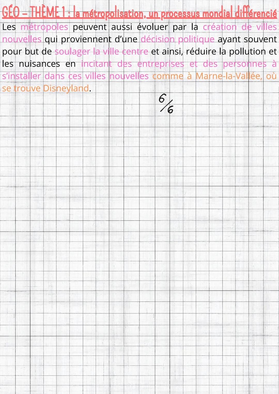 GÉO - THÈME 1: la métropolisation, un processus mondial différencié

MOTS CLÉS/ Métropole : ensemble urbain de grande
IMPORTANT importance q
