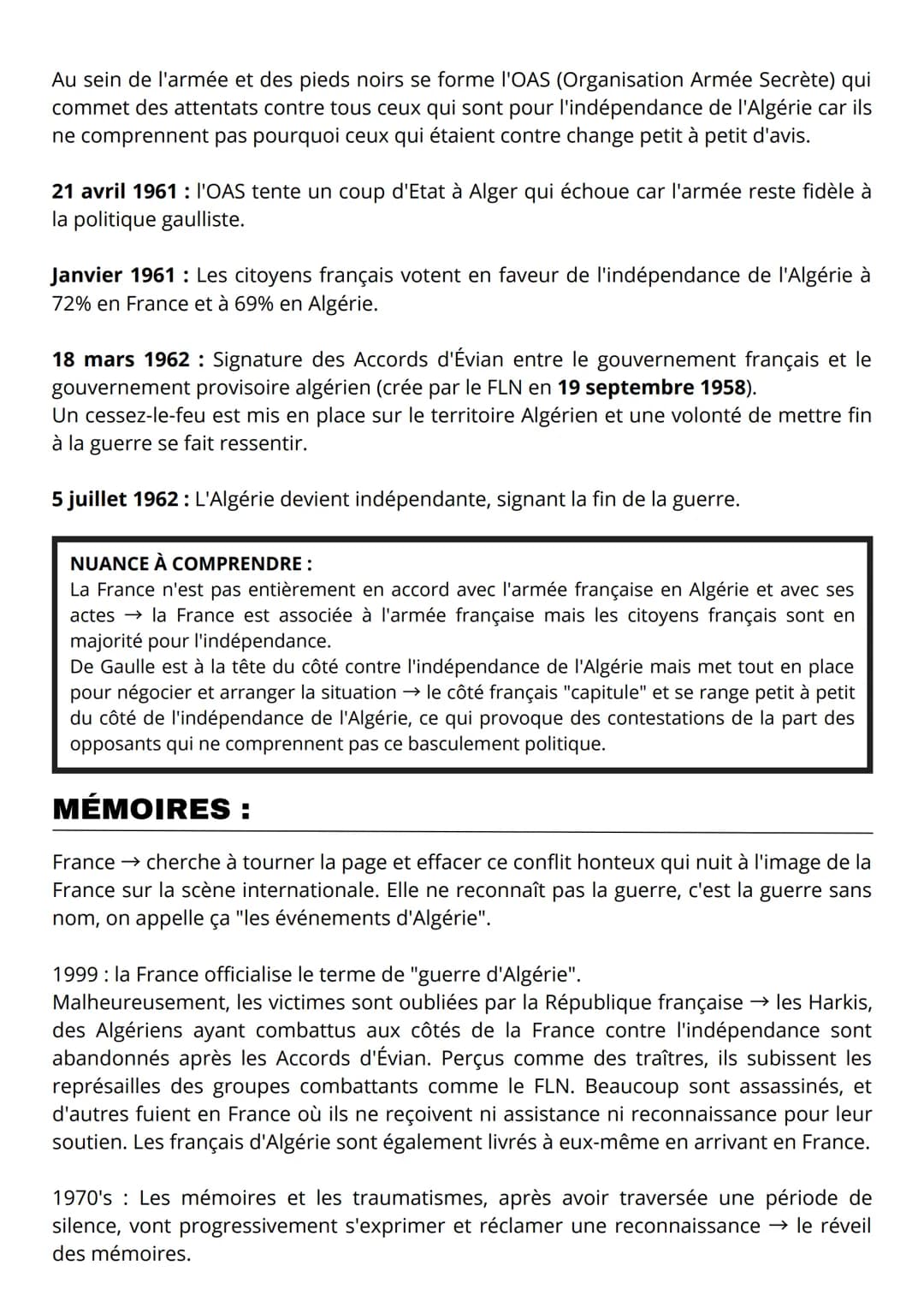 LA GUERRE D'ALGÉRIE (1954-1962)
Histoire : étude scientifique et objective du passé à partir de multiples ressources
Mémoire : souvenir du p