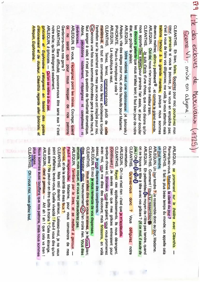 Explication linéaire Scème 6,
Lo l'ile des esclaves.
Comment la parodie de la galanterie
aristocratiques par les anciems esclaver demence
le