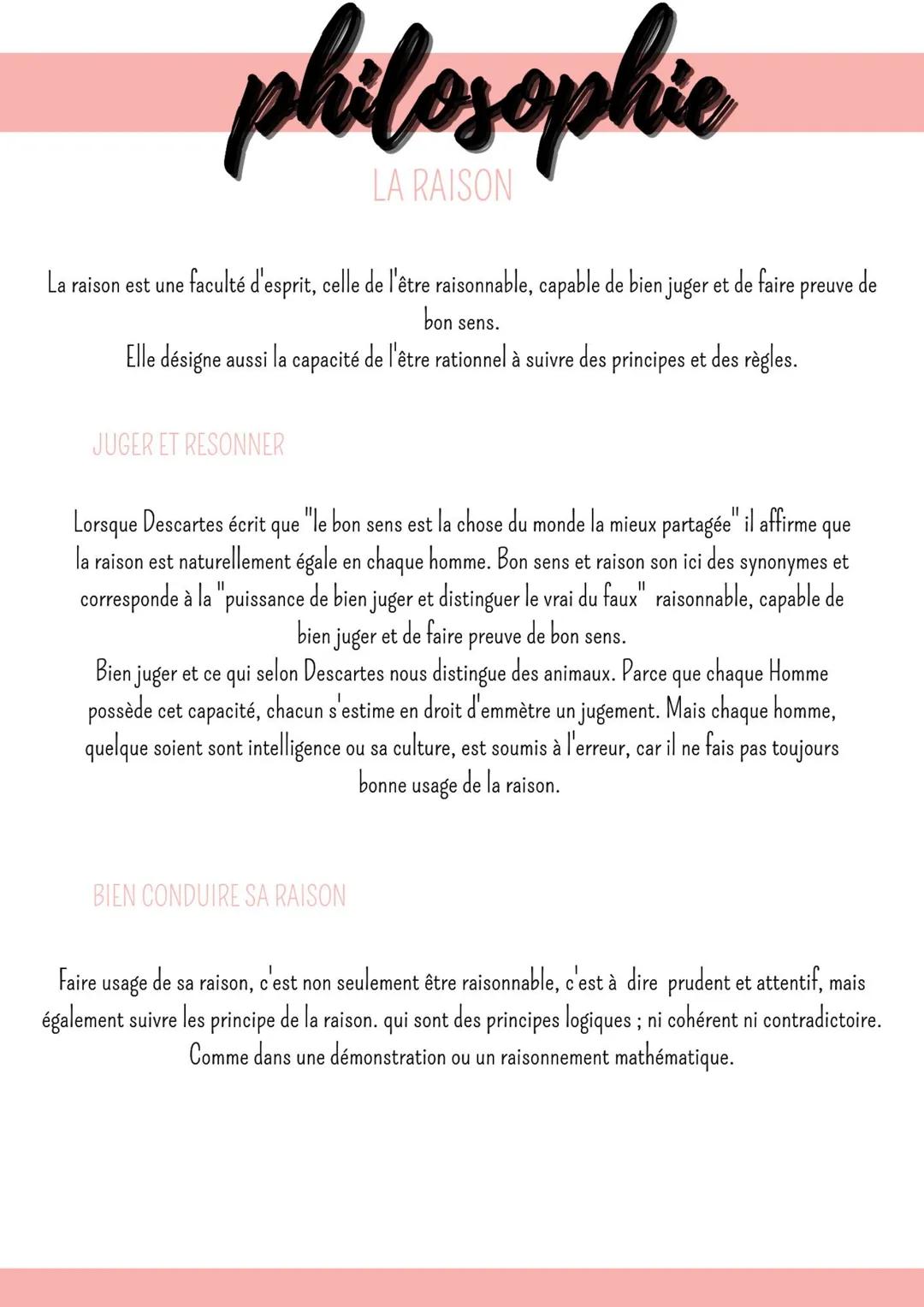 # philosophie

LA RAISON

La raison est une faculté d'esprit, celle de l'être raisonnable, capable de bien juger et de faire preuve de
bon s