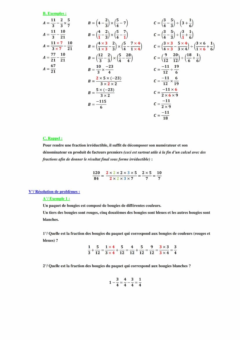 I/ Addition et soustraction de fractions :
A. Propriété :
Pour calculer la somme ou la différence de deux fractions de même dénominateur :
O