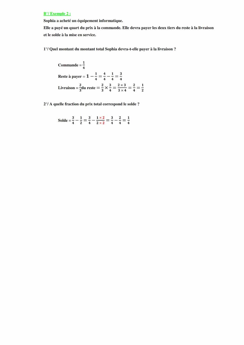 I/ Addition et soustraction de fractions :
A. Propriété :
Pour calculer la somme ou la différence de deux fractions de même dénominateur :
O