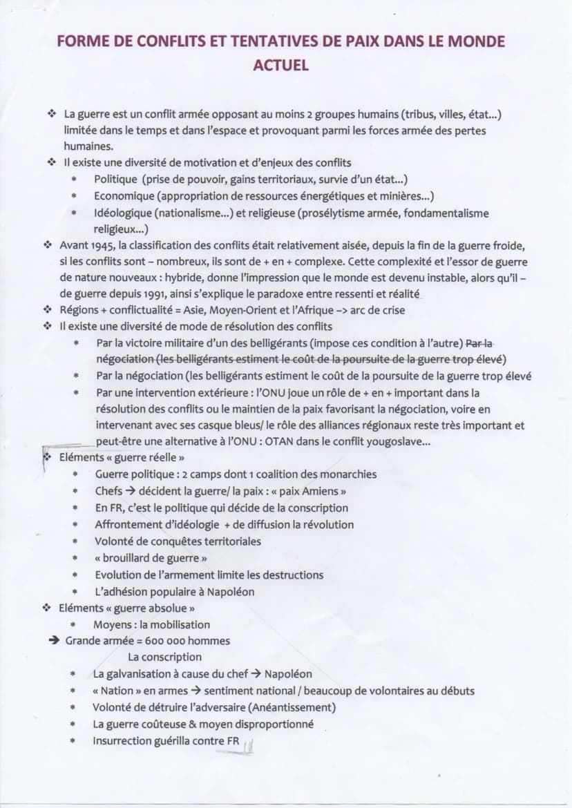 ●
DEFINITION:
Un conflit : C'est une situation relationnelle structuré par un antagonisme (opposition), à l'origine
d'une guerre
●
Une guerr