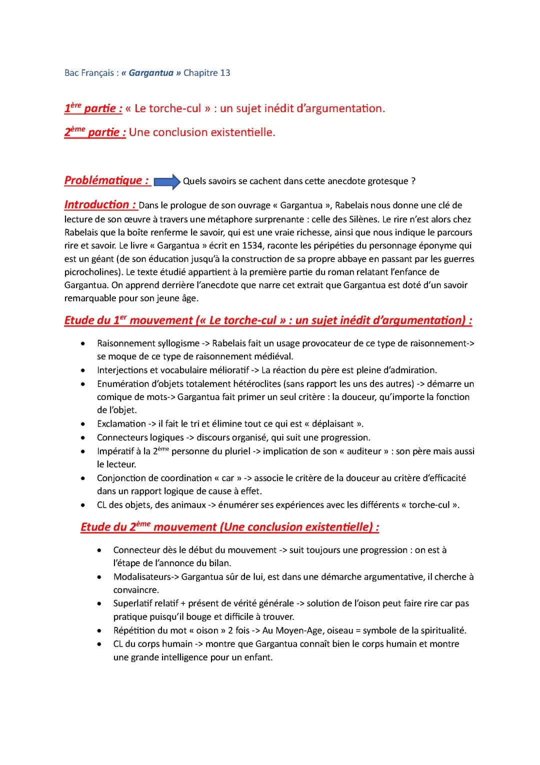Analyse linéaire « Gargantua » Chapitre 13 