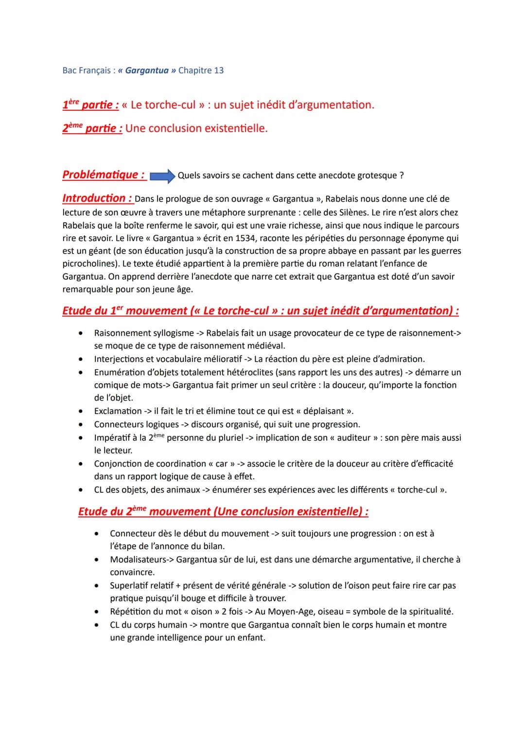 Bac Français : << Gargantua » Chapitre 13
1ère partie : << Le torche-cul » : un sujet inédit d'argumentation.
2ème partie : Une conclusion e