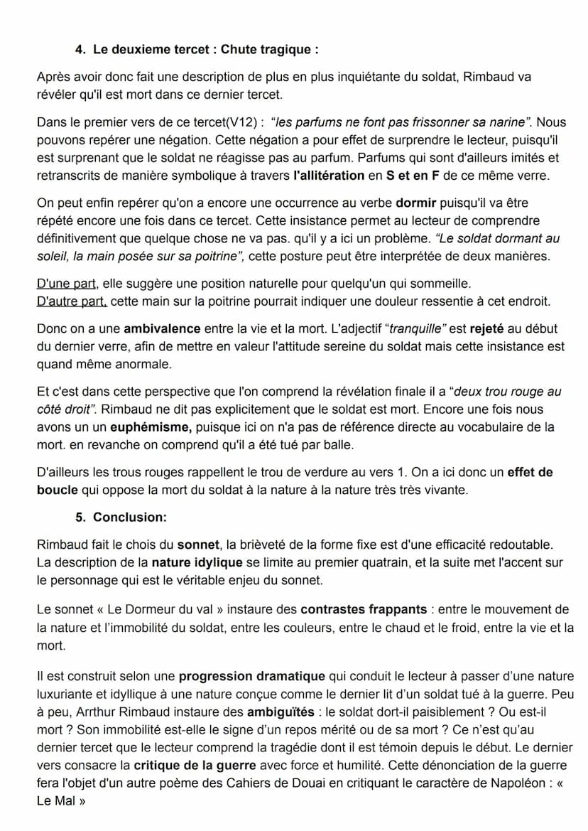 --- OCR Start ---
"Le Dormeur du val", Rimbaud: analyse linéaire pour l'oral
de français !
• Arthur Rimbaud fait de nombreuses fugues qui vo