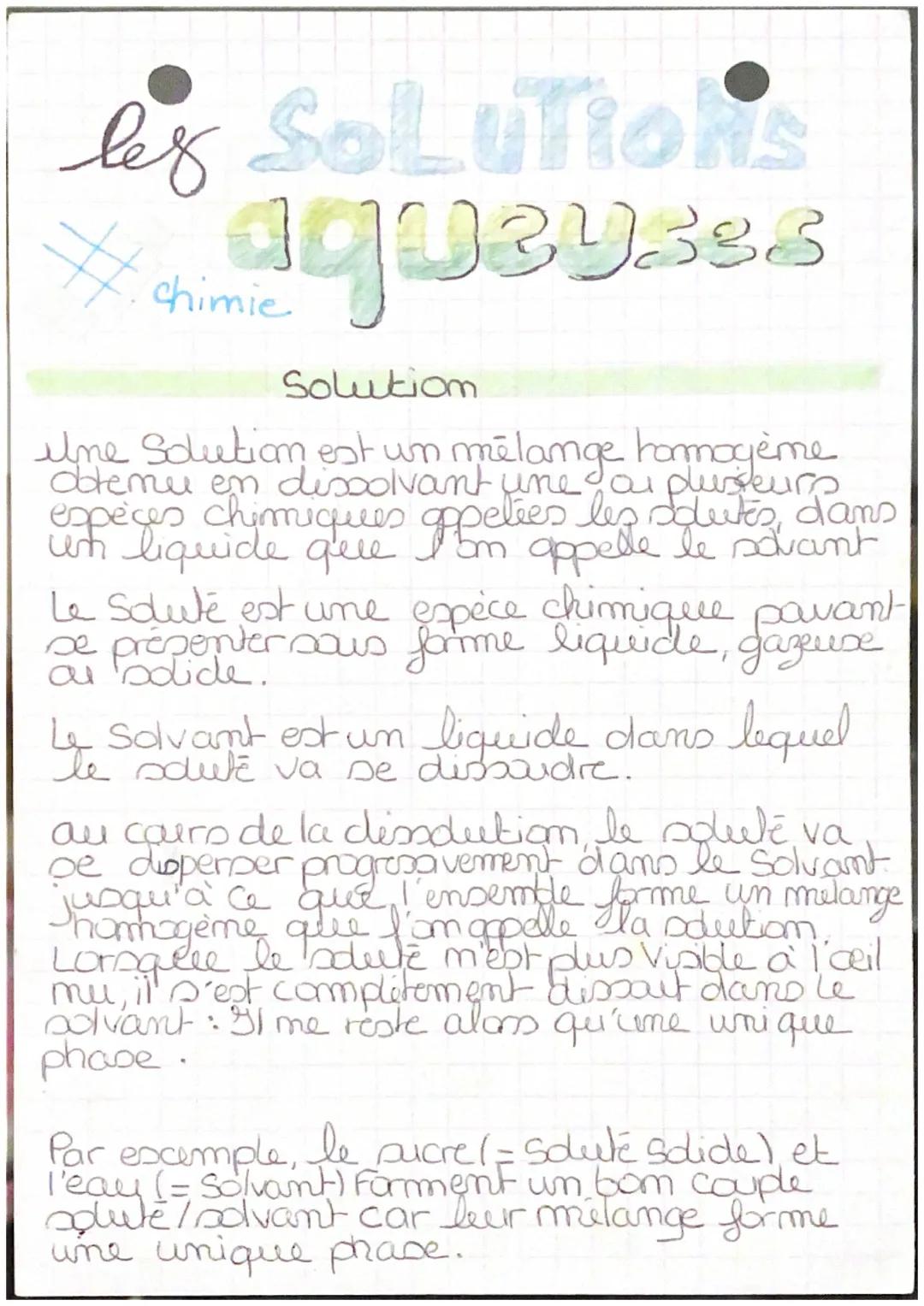 les SOLUTIONS
Xchime queuses
Solution
une solution est un mélange harmoyème
oblemu en dissolvant une ai pluseurs
chimiques
wh liquide que ap