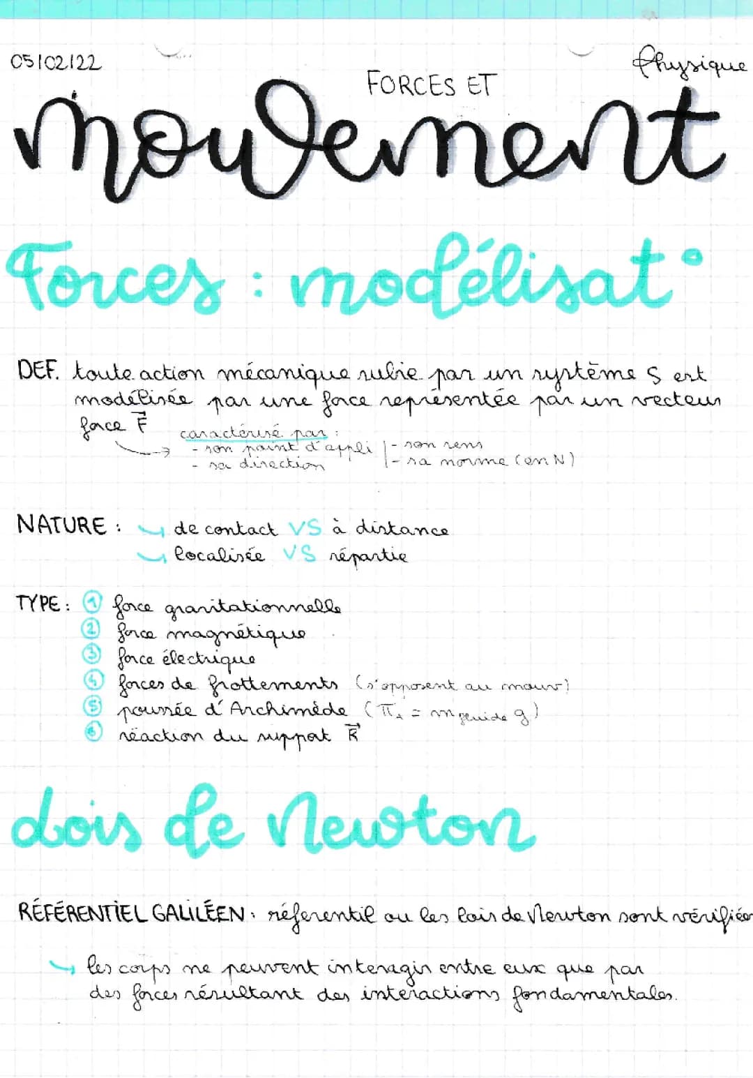 Forces et mouvements + lois de Newton