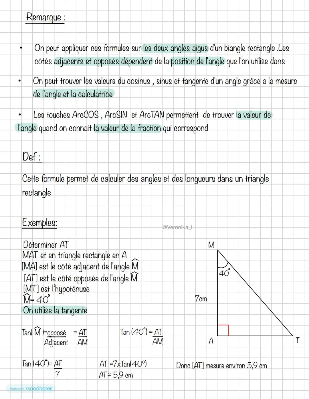 B
Côté opposé
à
ĉ →
A
Côté adjacent
de Ĉ
Sin (BCA)= BA
CB
(Côté Opposé/Hypoténuse)
Moyen mnémotechnique
Cos (BCA)= CA
CB
Mathématique
Trigon