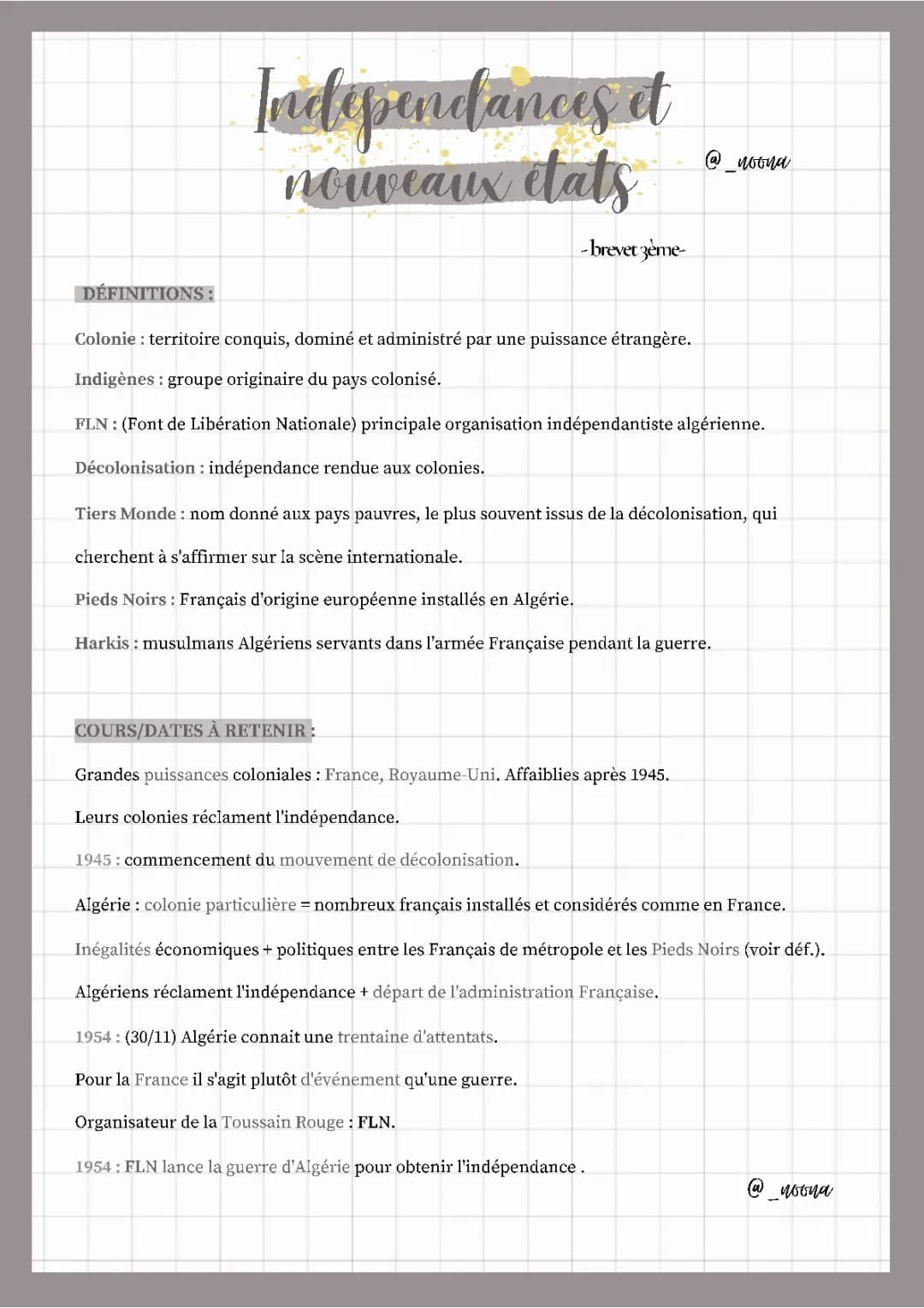 Indépendances et nouveaux états - Brevet 