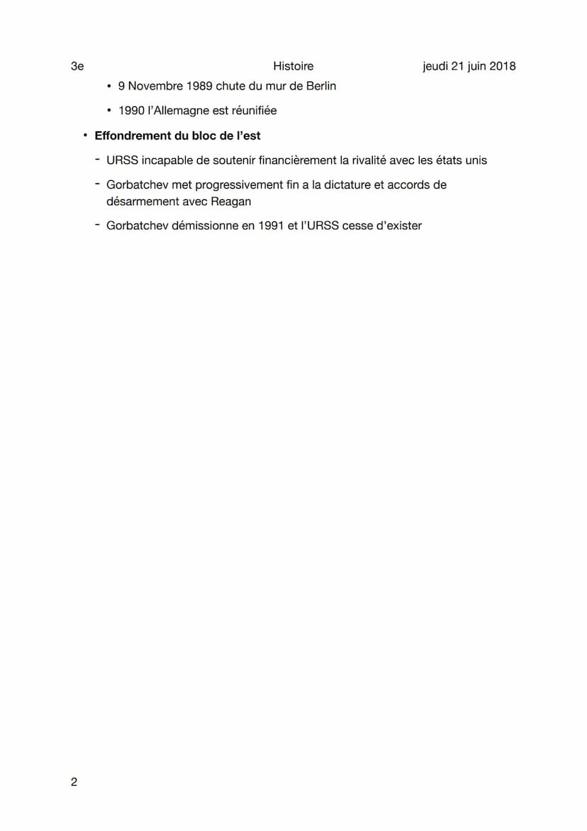 3e
Cours - la guerre froide
1
Sujet
Guerre froide 1947 - 1991
• Rivalités entre 2 blocs
Bloc de l'est -> URSS
• Plus les alliés (Chine...) +