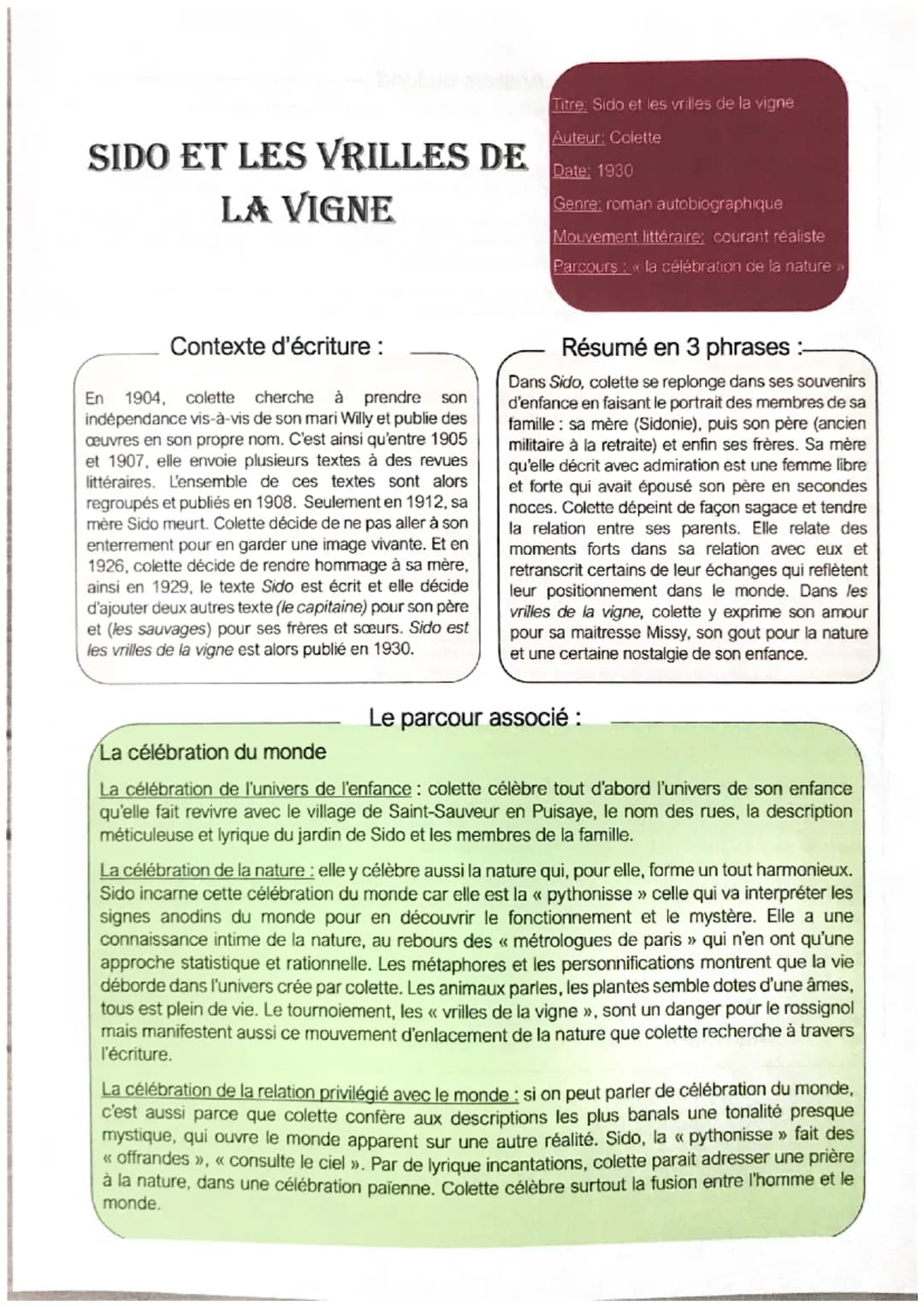 
<h2 id="contextedcriture">Contexte d'écriture</h2>
<p>En 1904, Colette cherche à prendre son indépendance vis-à-vis de son mari Willy et pu