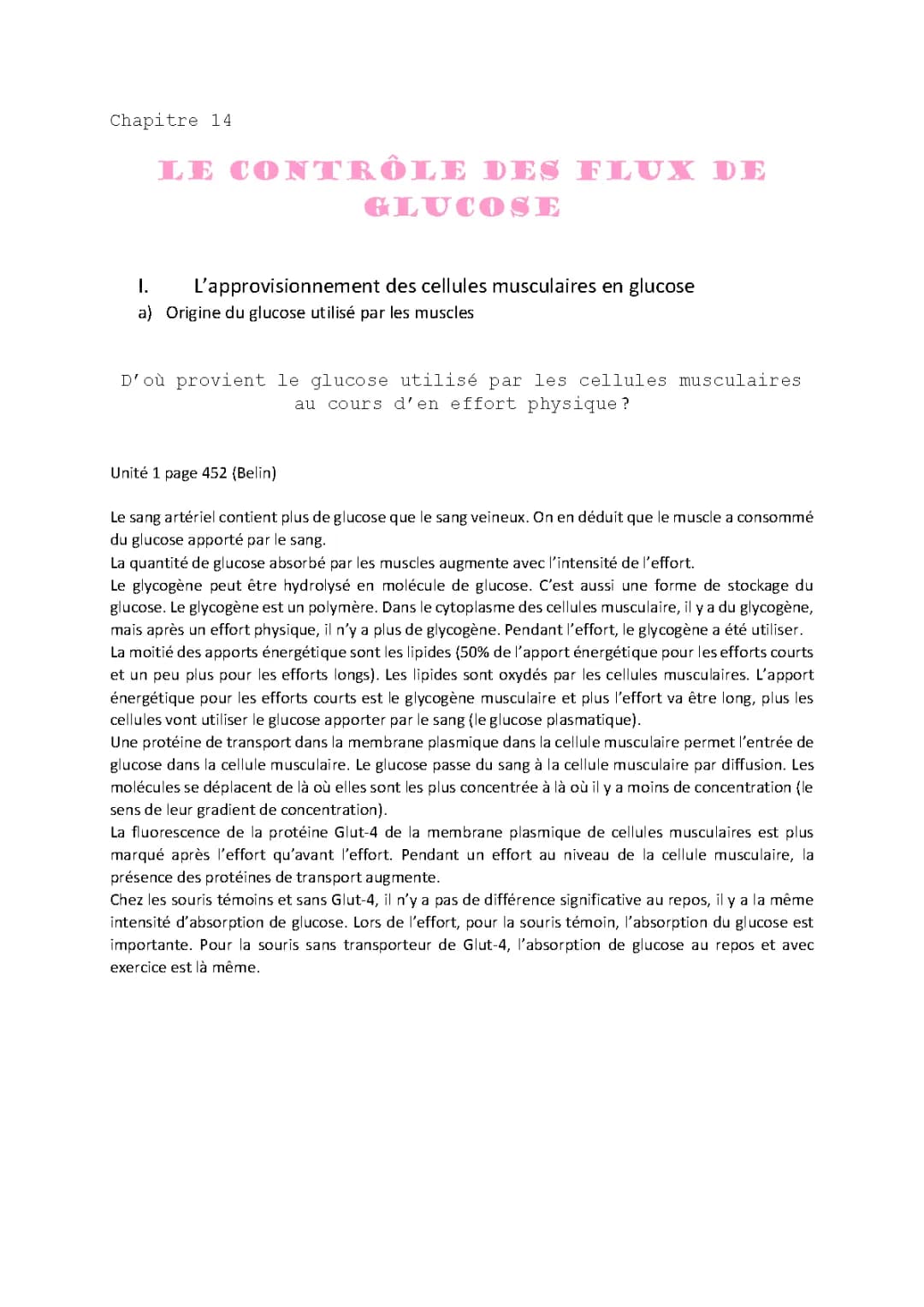 le contrôle des flux de glucose