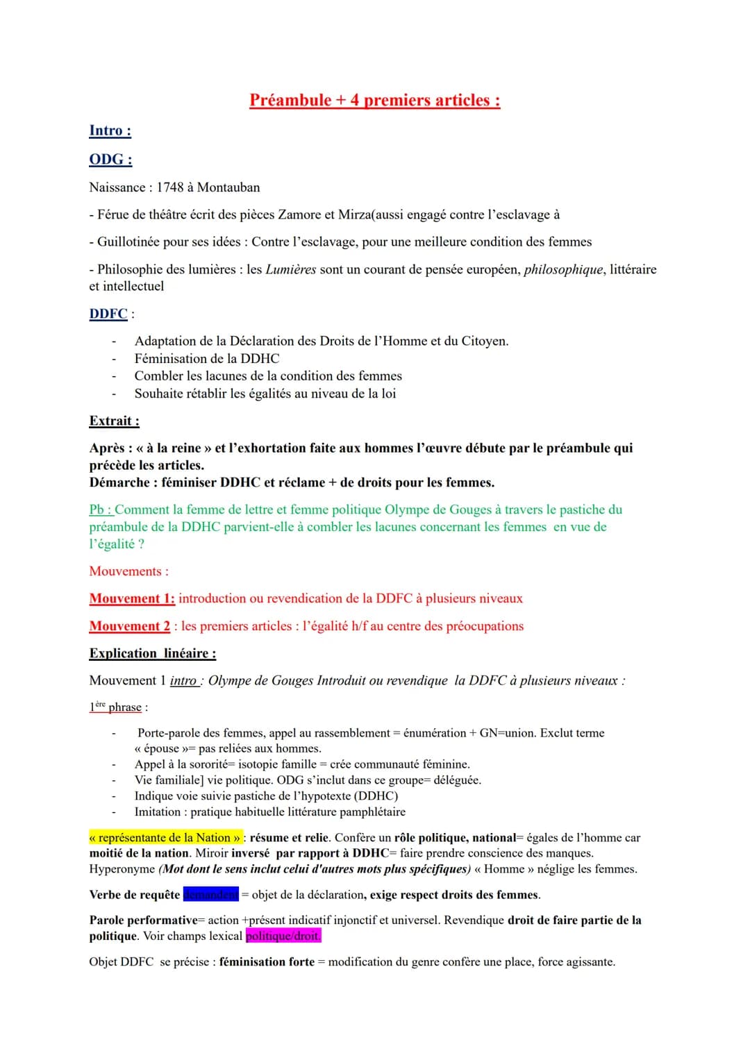 Préambule + 4 premiers articles :
Intro:
ODG:
Naissance 1748 à Montauban
- Férue de théâtre écrit des pièces Zamore et Mirza(aussi engagé co