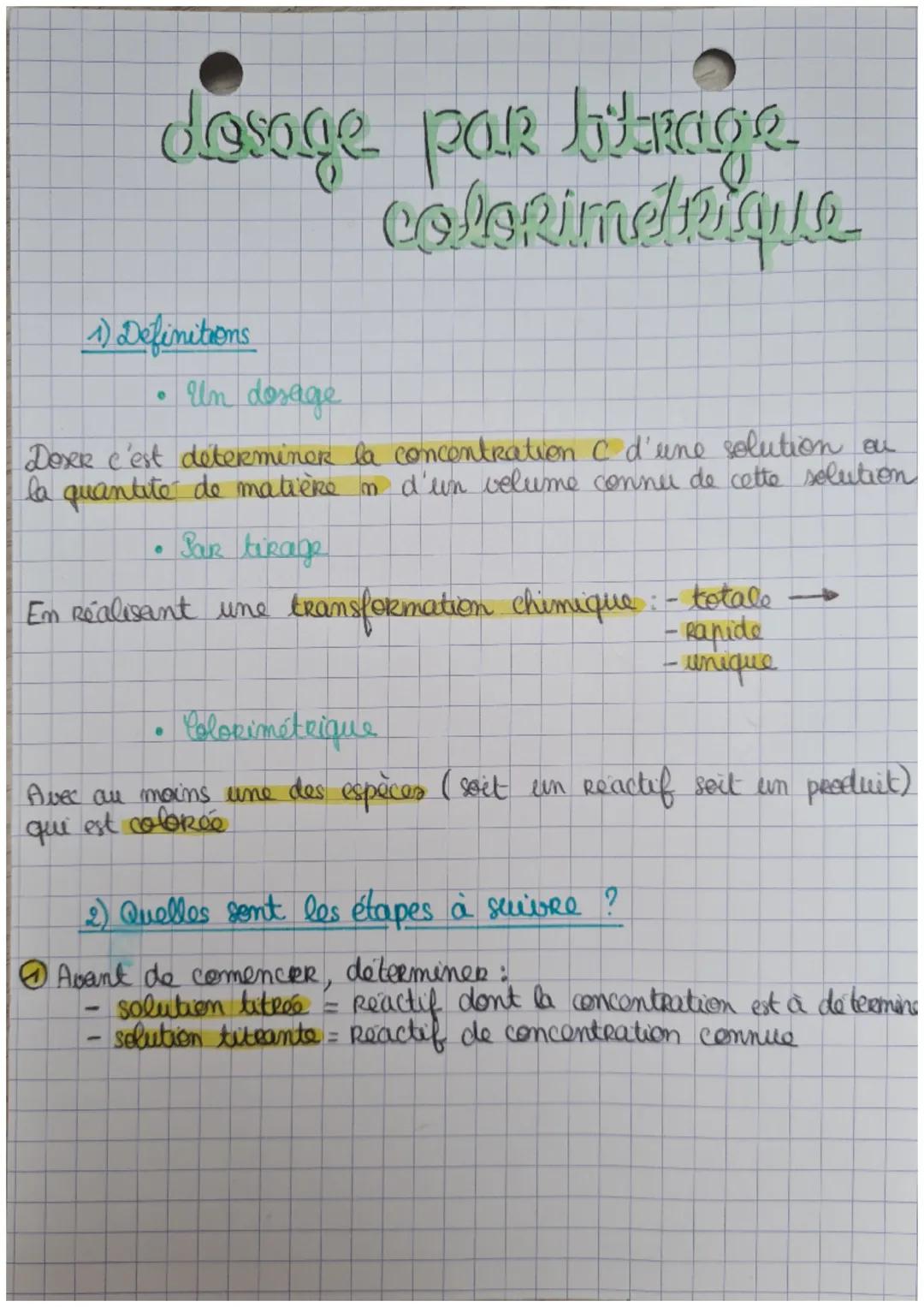 # dosage par bitrage
colorimetrique

1) Definitions
*   Un dosage

Doser c'est déterminer la concentration C d'une solution ou
la quantite d