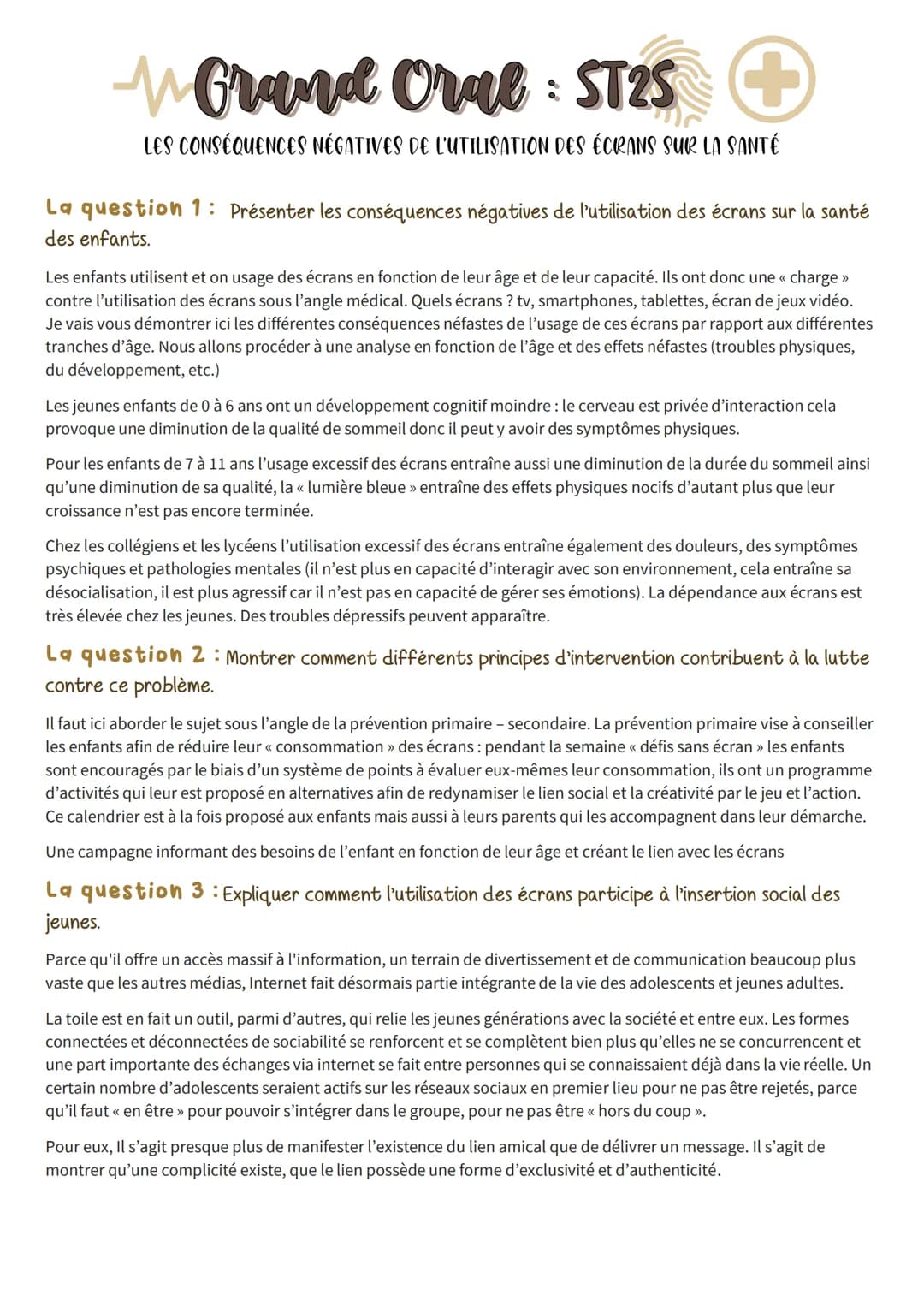 Grand Orge: ST2S
LES CONSÉQUENCES NÉGATIVES DE L'UTILISATION DES ÉCRANS SUR LA SANTÉ
La question 1: Présenter les conséquences négatives de 