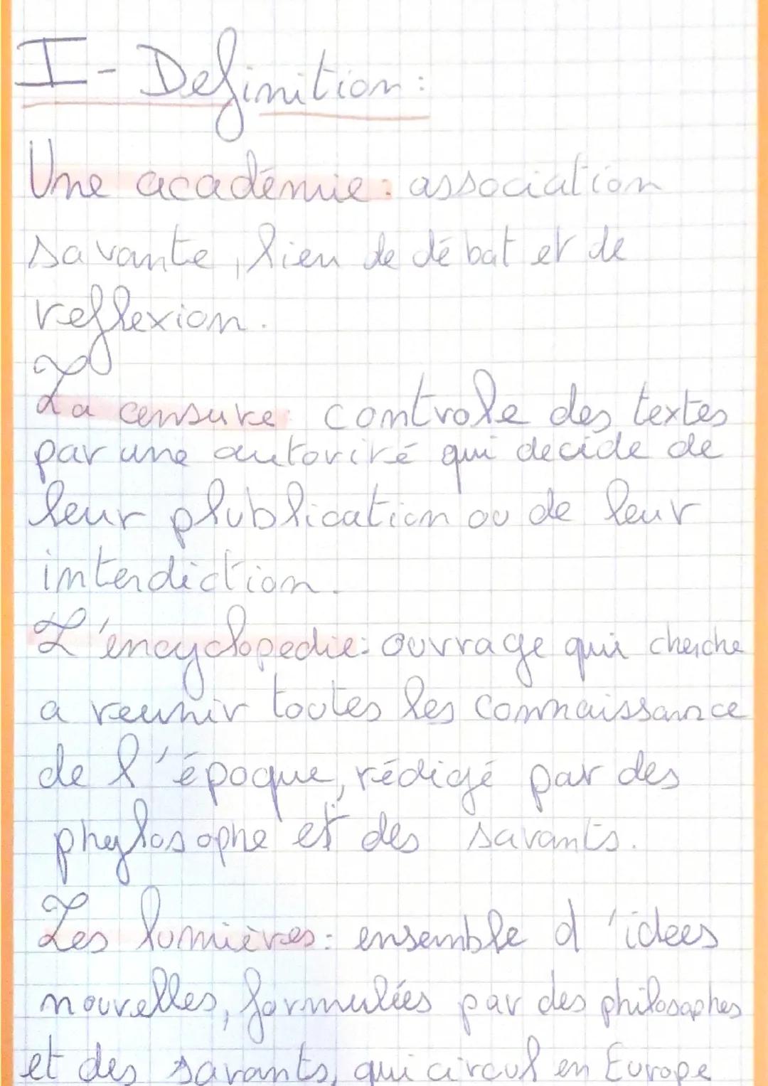 I- Definition:
Une academie, association
savante lien de dé bat et de
reflexion
La censure controle des textes.
qui
par une autorité
decide 
