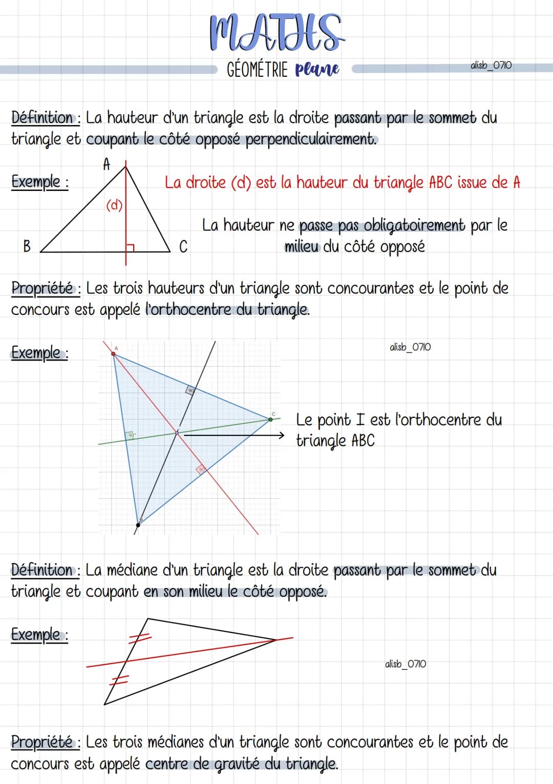 Droites remarquables
Définition : La médiatrice d'un segment est un segment à équidistance des
extrémités du segment.
A
MATHS
GÉOMÉTRIE Plan
