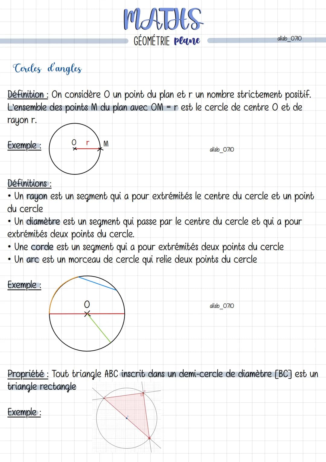 Droites remarquables
Définition : La médiatrice d'un segment est un segment à équidistance des
extrémités du segment.
A
MATHS
GÉOMÉTRIE Plan