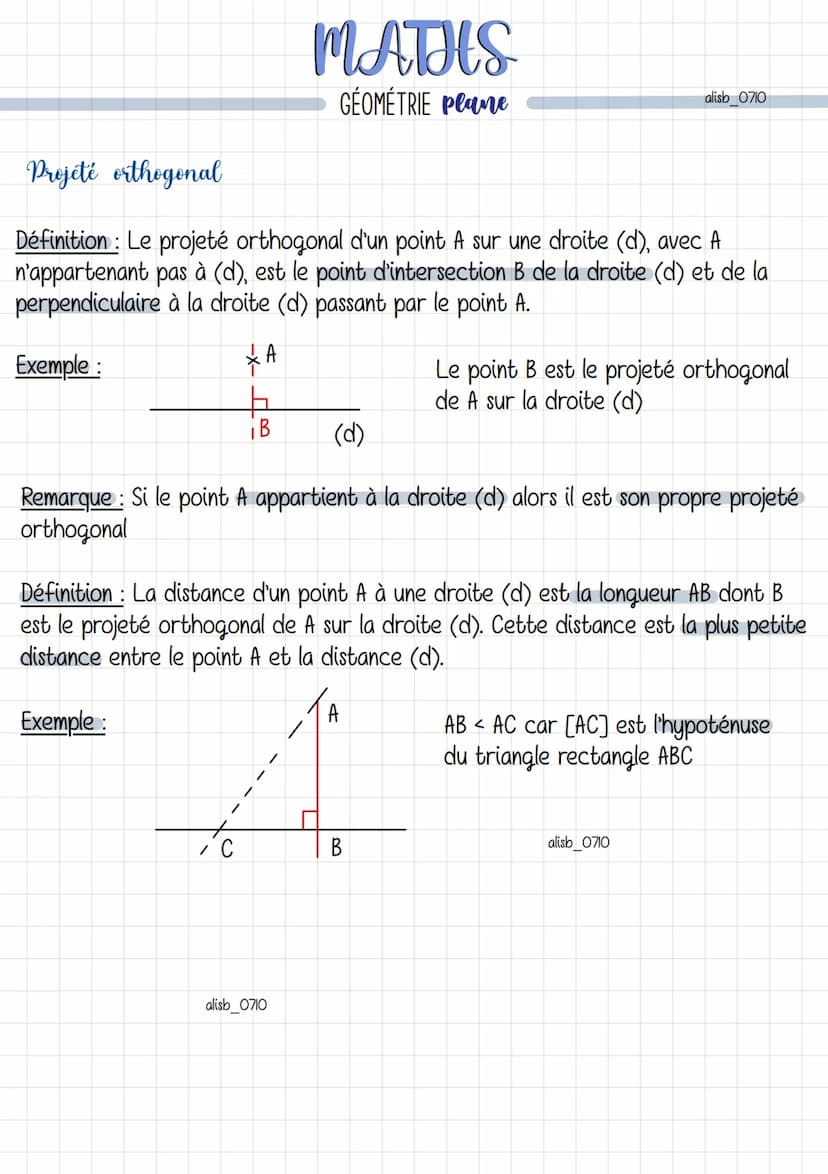 Droites remarquables
Définition : La médiatrice d'un segment est un segment à équidistance des
extrémités du segment.
A
MATHS
GÉOMÉTRIE Plan