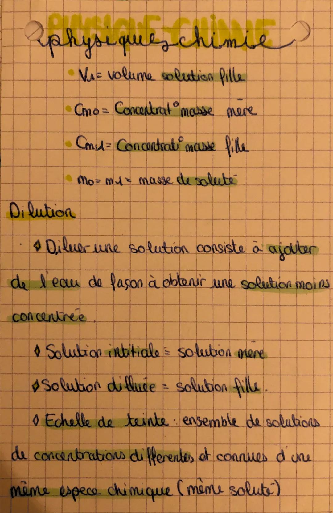 physiques chimie
*   Vi= volume solution fille
*   Cmo = Concentrat masse mere
*   Cmil= Concentrat masse fille
*   Mo= m1 = masse de solute