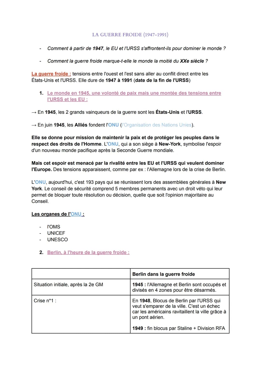 LA GUERRE FROIDE (1947-1991)
Comment à partir de 1947, le EU et l'URSS s'affrontent-ils pour dominer le monde ?
Comment la guerre froide mar