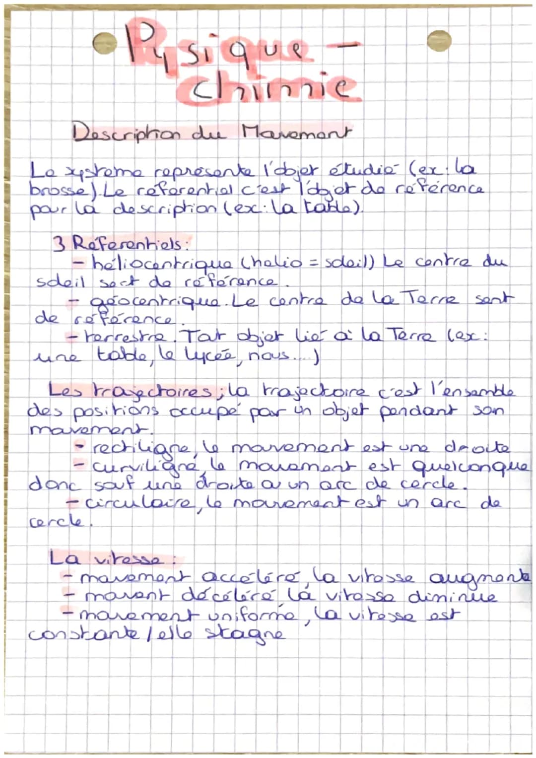 # •Pysique-
chinnie

Description du Mavement

Le systeme représente l'objet étudié (ex la
brosse) Le referential c'est l'objet de référence
