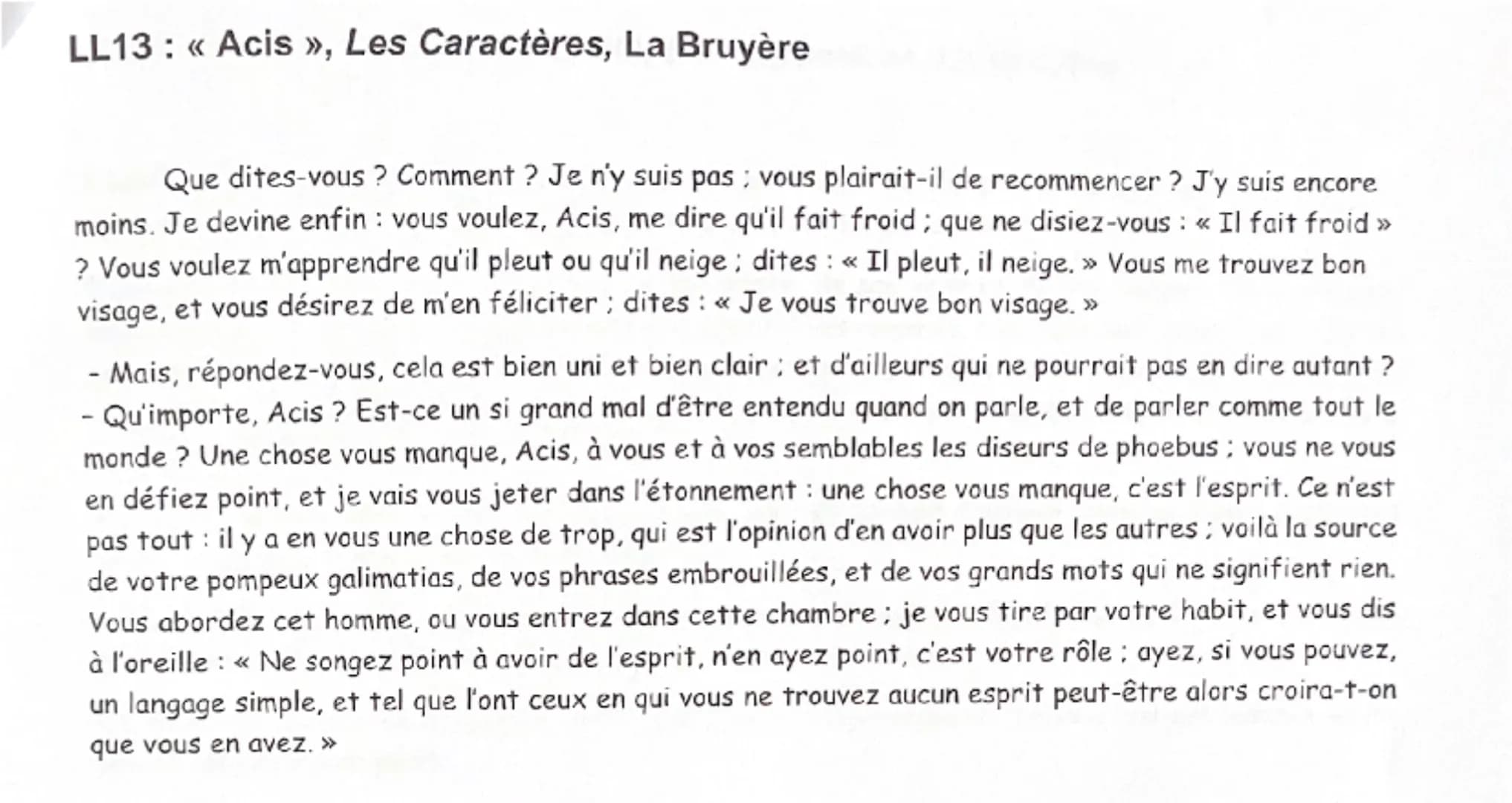 INTRODUCTION (1 min 30 max.)
Carte d'identité de l'œuvre
Titre: Los Cauactères
Auteur: La Buyere
Date: 1688
Plan
Y
Acis
Genre littéraire: ma