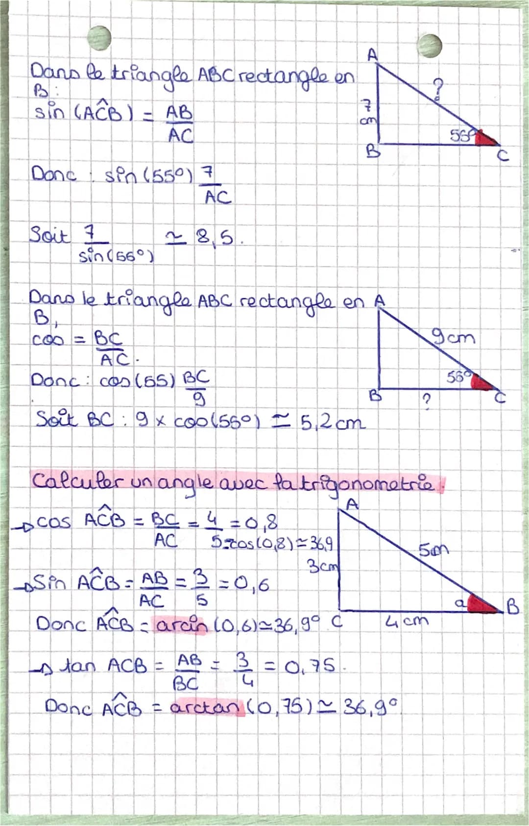 Maths
La trigonometrie
Formules.
cos a = cote adjacent sina = coté oppase
hypoténuse
hypotéruse
tan a:
cote oppose
coté adjacent
CAH SOH TOA