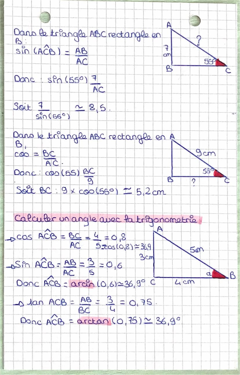 Maths
La trigonometrie
Formules.
cos a = cote adjacent sina = coté oppase
hypoténuse
hypotéruse
tan a:
cote oppose
coté adjacent
CAH SOH TOA