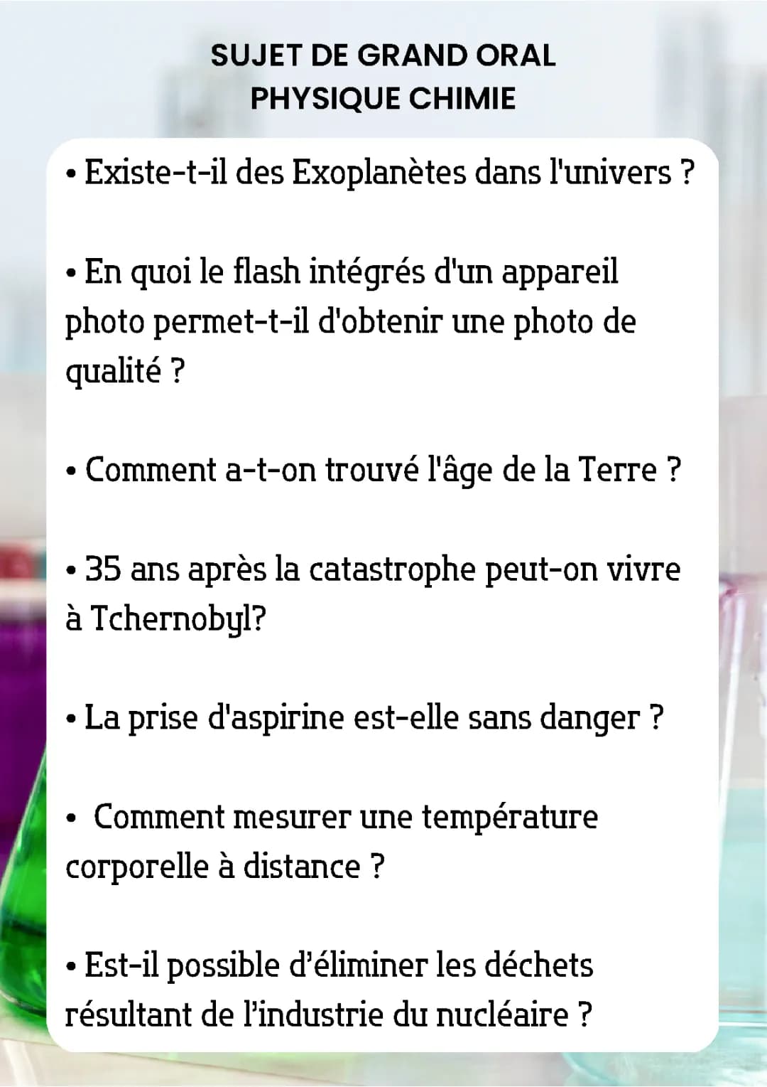 Sujets Grand Oral Physique-Chimie PDF et 2024