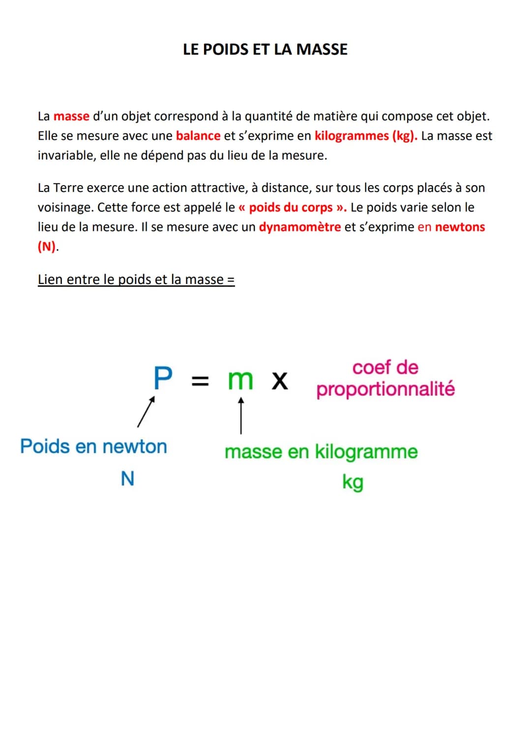 LE POIDS ET LA MASSE
La masse d'un objet correspond à la quantité de matière qui compose cet objet.
Elle se mesure avec une balance et s'exp