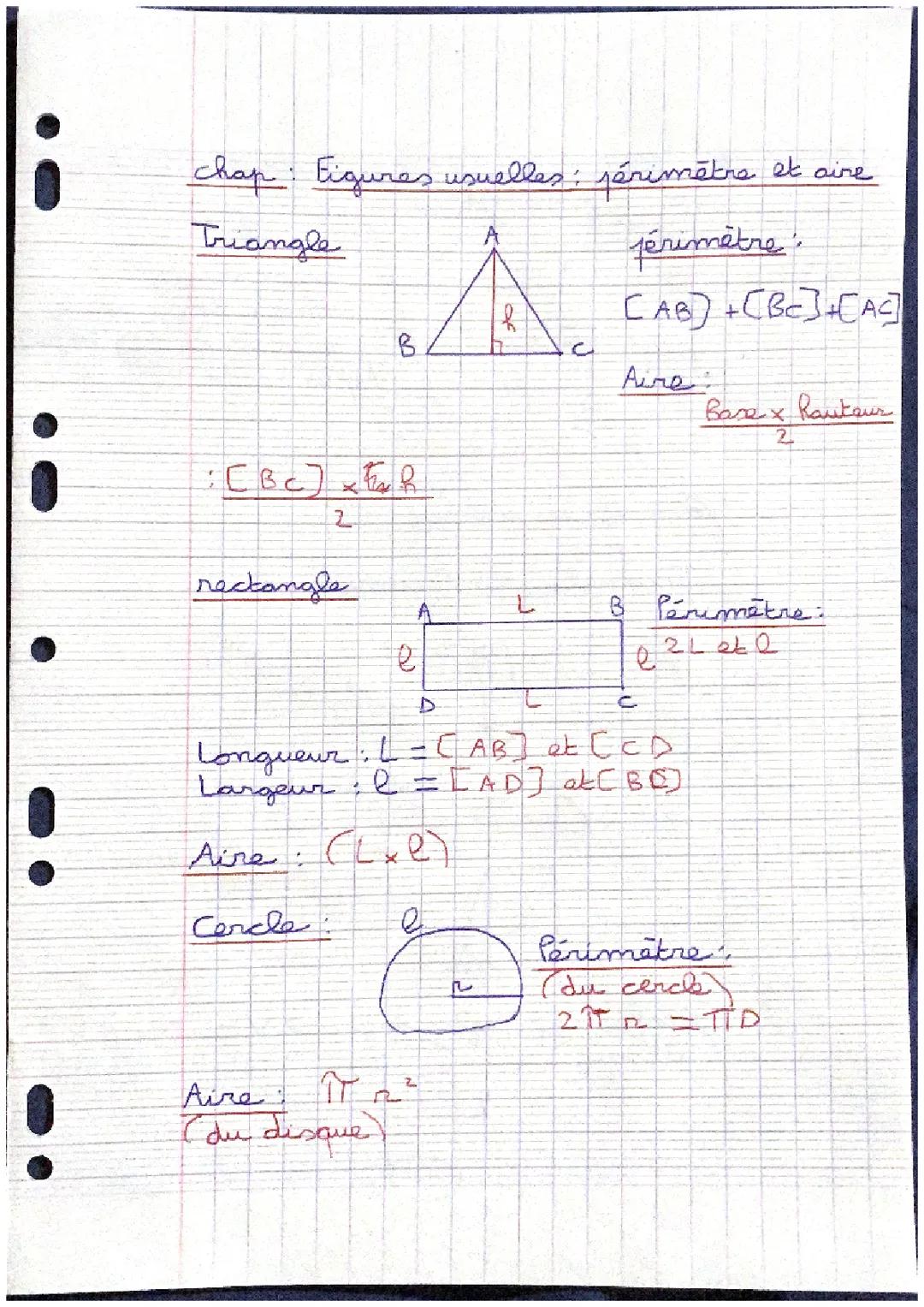 Comprendre le périmètre et l'aire des figures : Triangle rectangle et cylindre