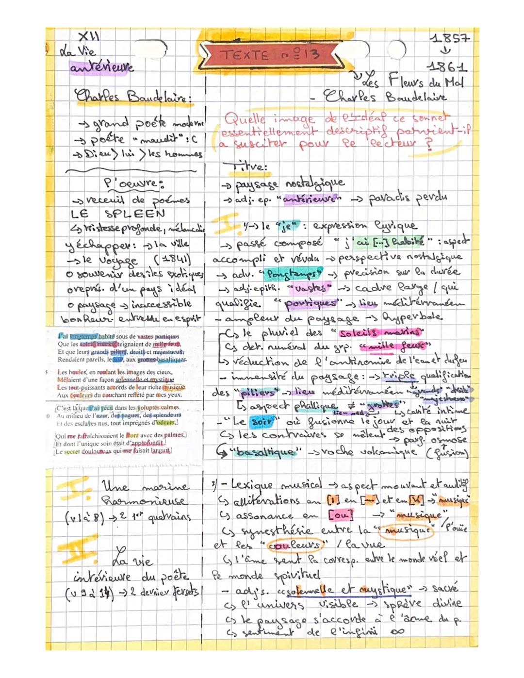 # XII
da Vie
antérieure

# TEXTE n°13

1857
↓
1861
Les Fleurs du Mal

Charles Baudelaire:
- Charles Baudelaire

→ grand poéte moderne Quelle