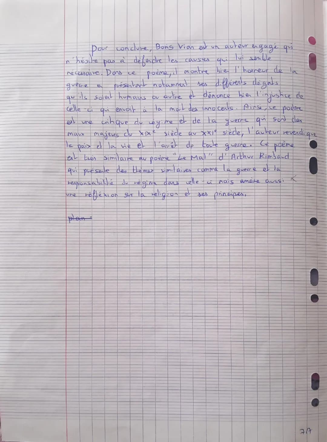 COMMENTAIRE (20 points)
Objet d'étude : La poésie du XIXe siècle au XXIe siècle
Boris VIAN, << À tous les enfants »>, Chansons, poèmes écrit