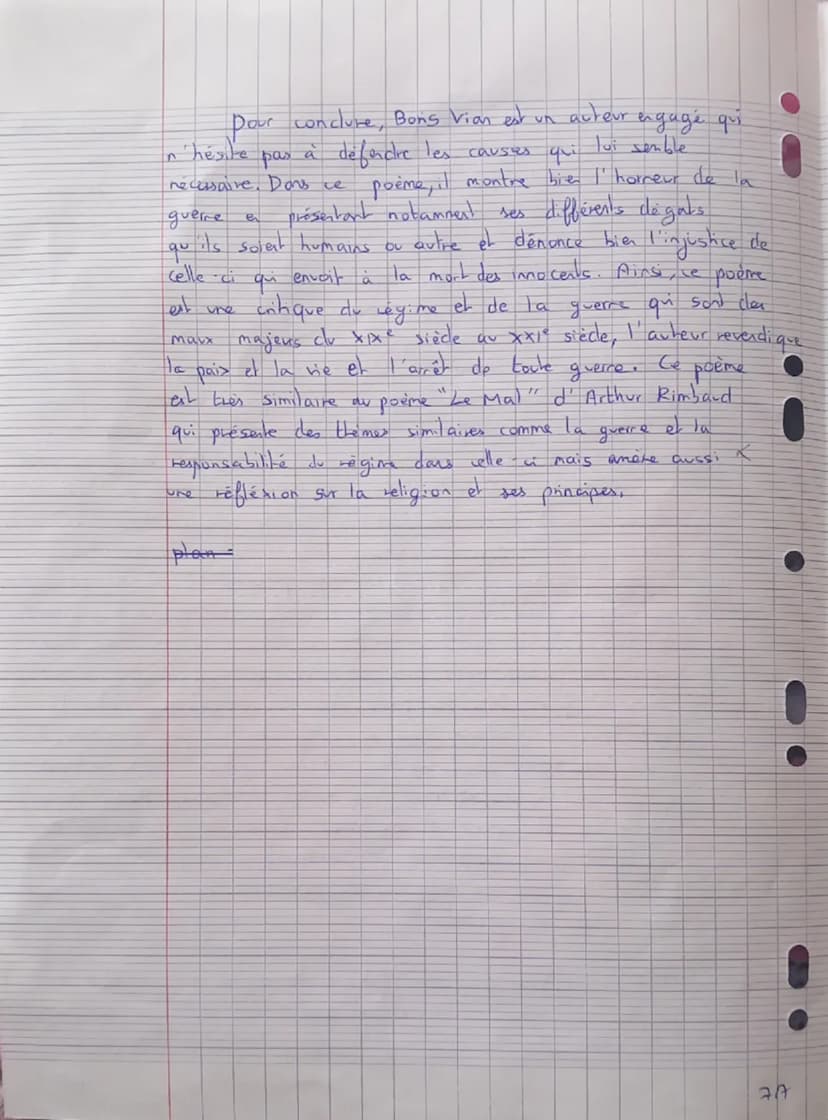 COMMENTAIRE (20 points)
Objet d'étude : La poésie du XIXe siècle au XXIe siècle
Boris VIAN, << À tous les enfants »>, Chansons, poèmes écrit