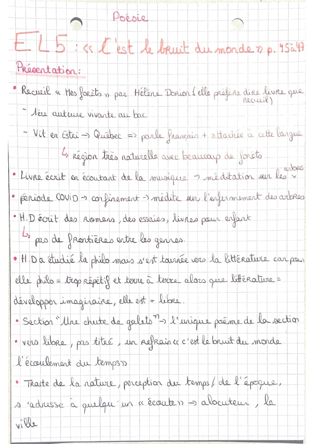 Étude linéaire sur Mes Forêt « c’est le bruit du monde » p45 à 47