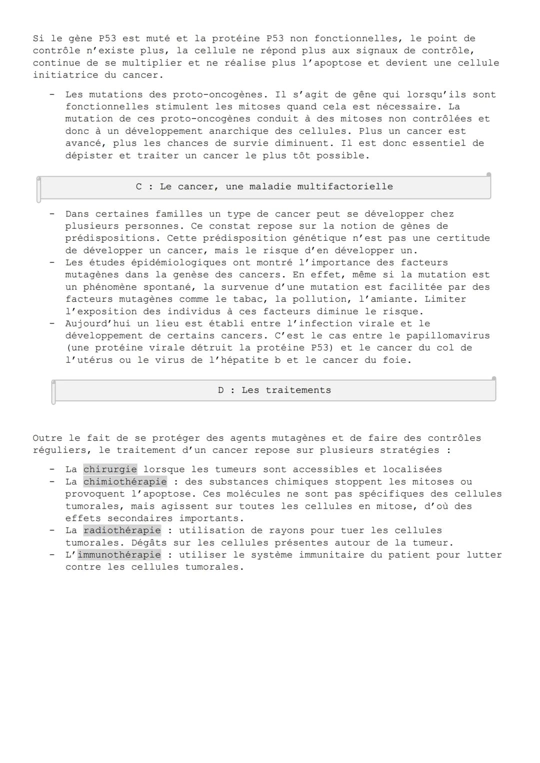 Chapitre 2 : Altération du génome et
cancérisation
A Les processus de cancérisation.
Le développement d'un cancer implique plusieurs étapes 