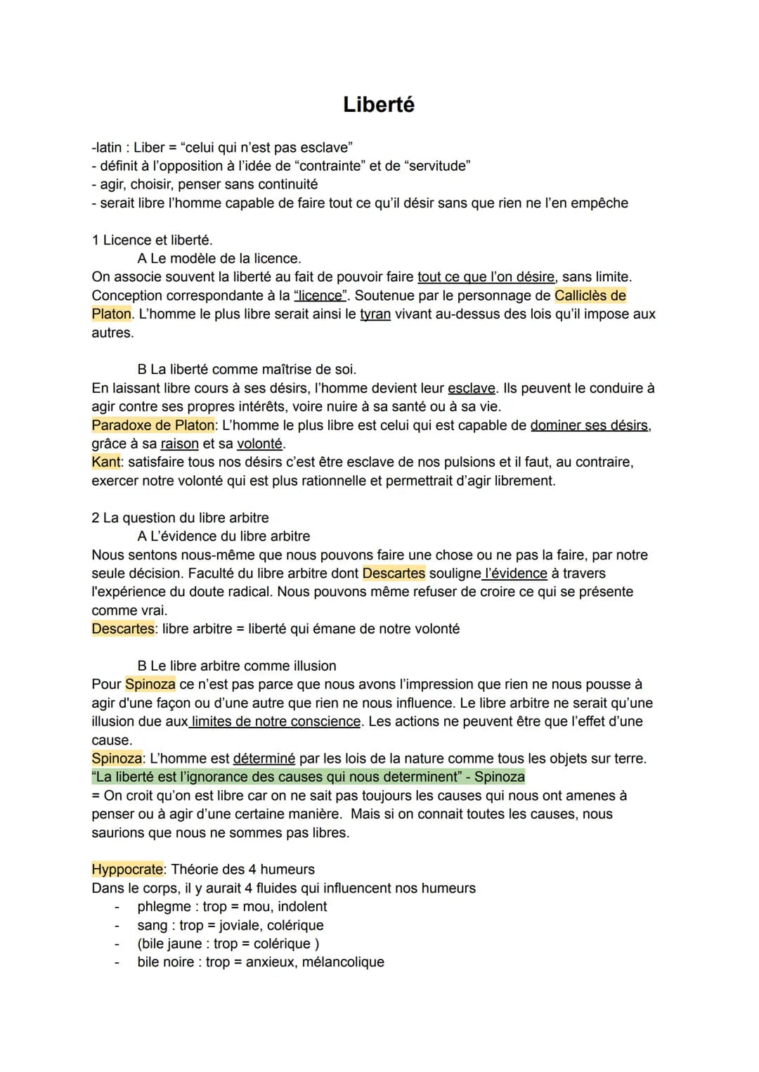 Liberté
-latin Liber = "celui qui n'est pas esclave"
- définit à l'opposition à l'idée de "contrainte" et de "servitude"
agir, choisir, pens