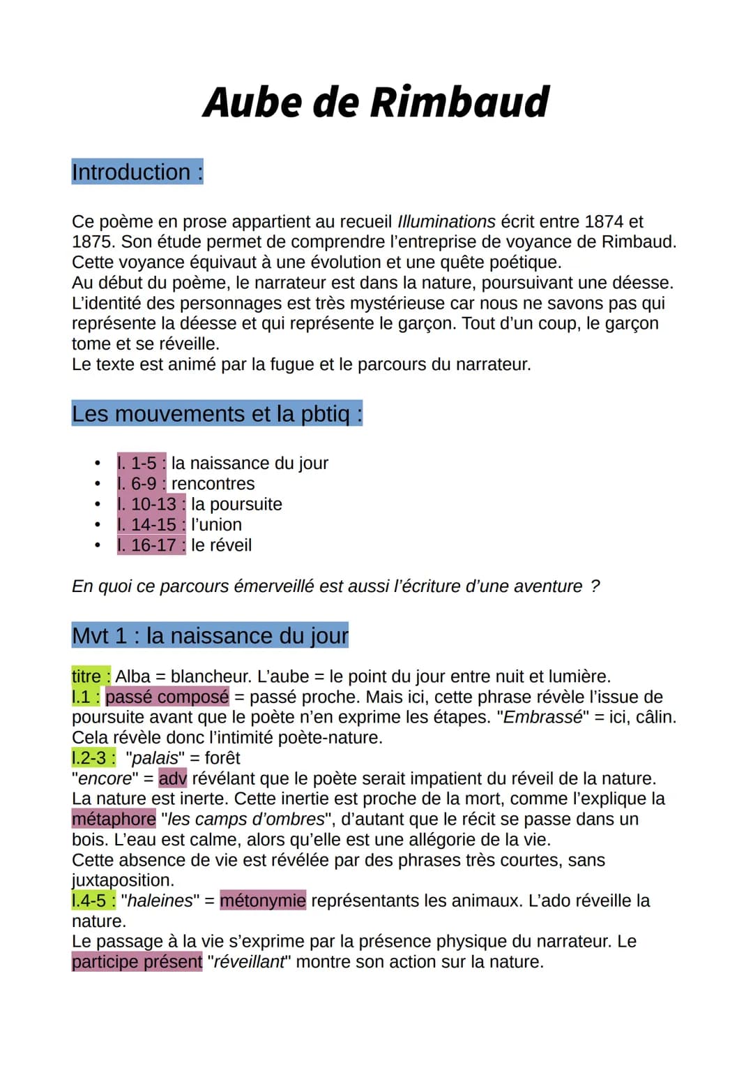 Introduction
Ce poème en prose appartient au recueil Illuminations écrit entre 1874 et
1875. Son étude permet de comprendre l'entreprise de 