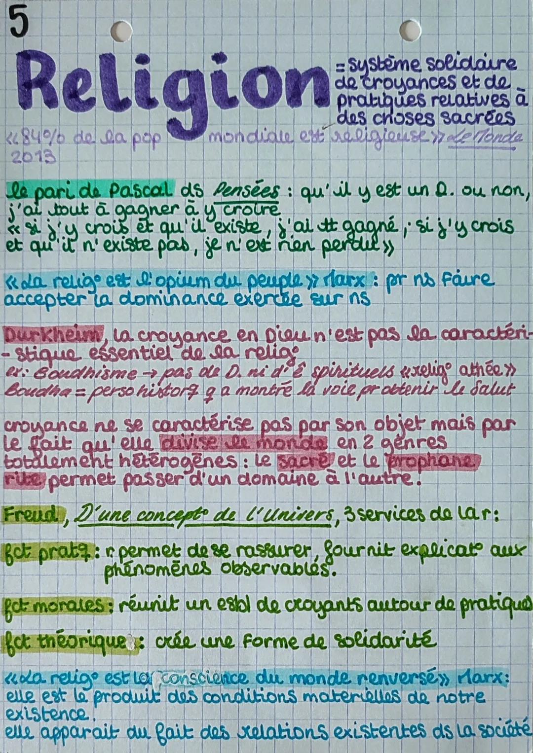 5
# Religion
= Système solidaire
de croyances et de
pratiques relatives à
des choses sacrées
«84% de la pop mondiale est religieuse Le Monde