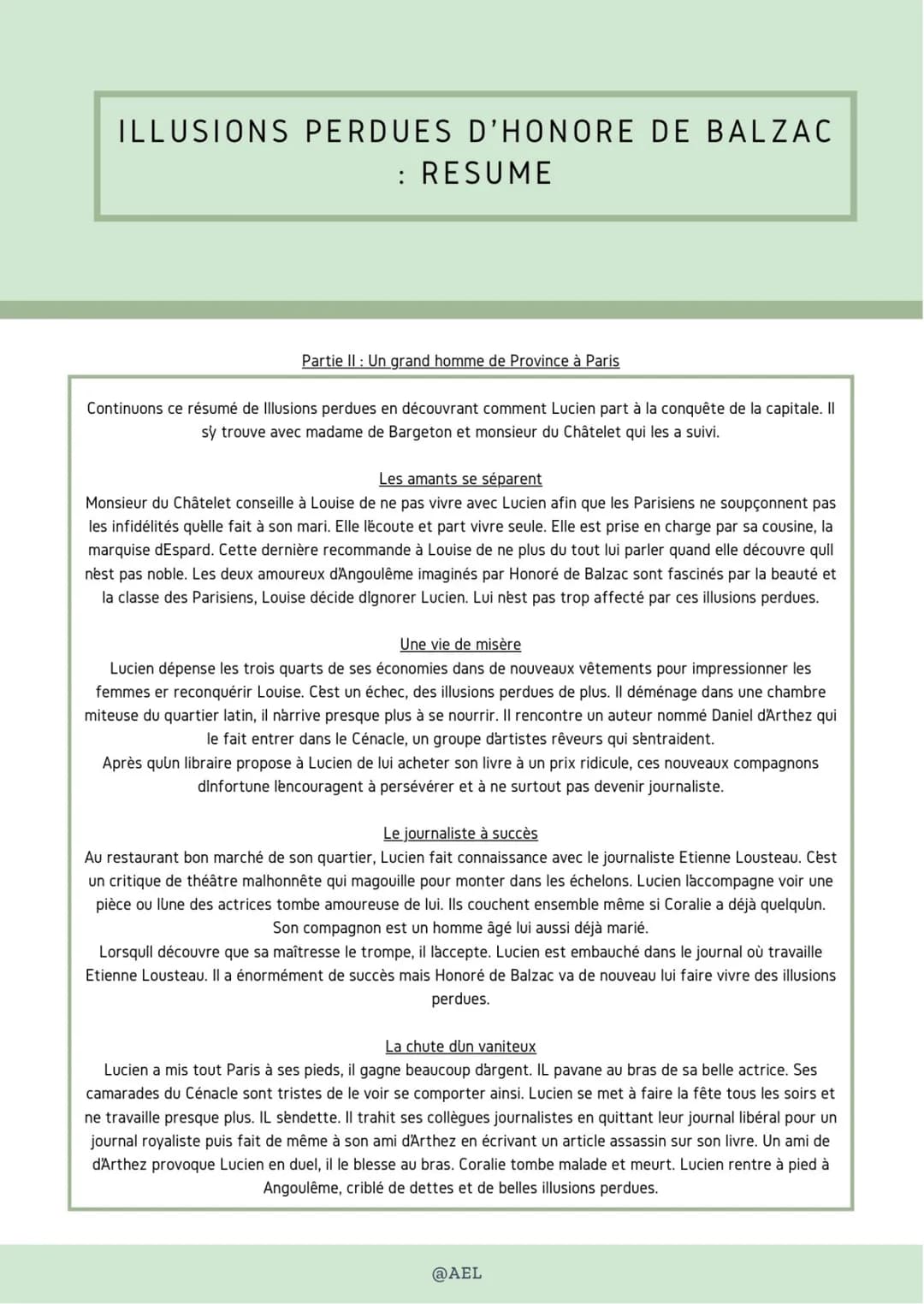 ILLUSIONS PERDUES D'HONORE DE BALZAC
: RESUME
Partie II : Un grand homme de Province à Paris
Continuons ce résumé de Illusions perdues en dé