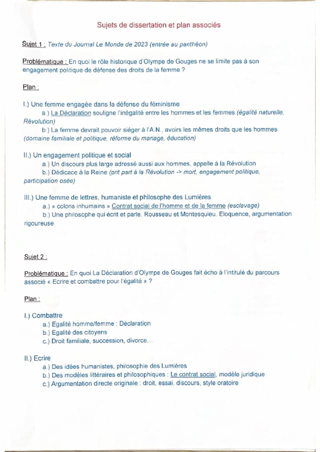 Know Sujets et plan dissertation Olympe de Gouges  thumbnail