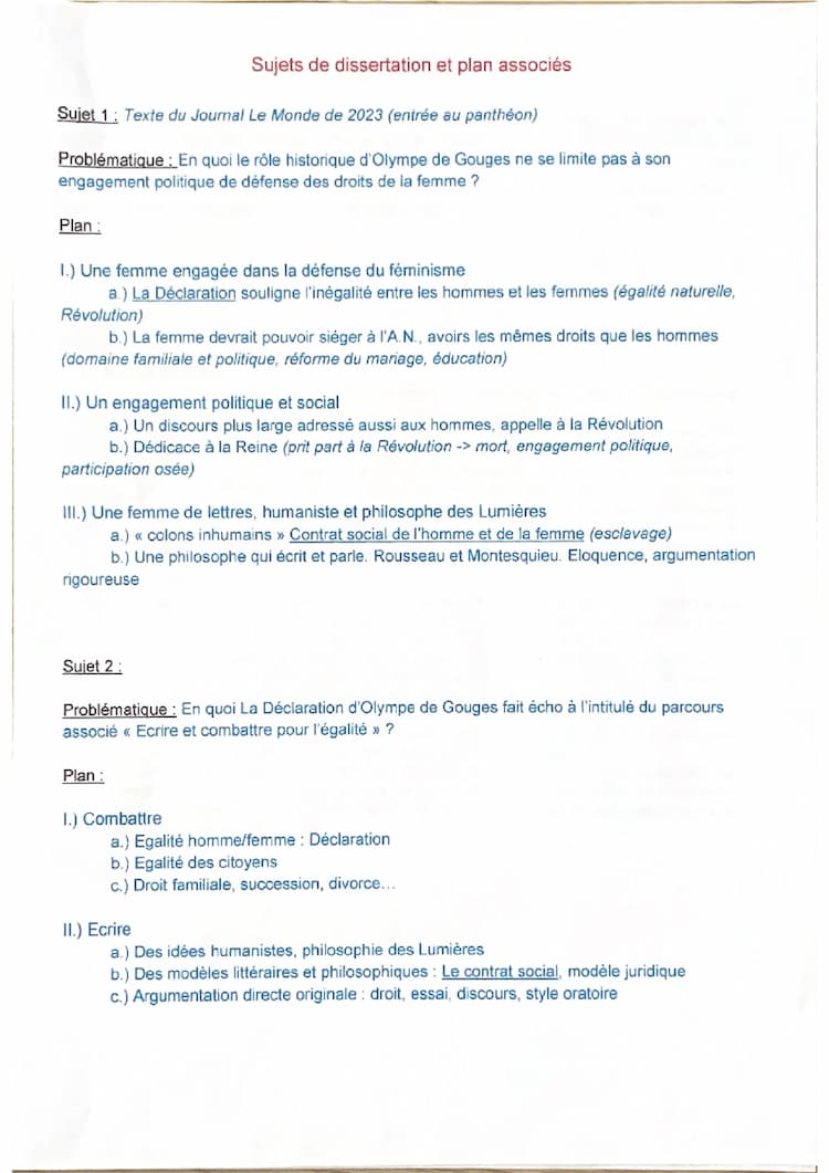 Know Sujets et plan dissertation Olympe de Gouges  thumbnail