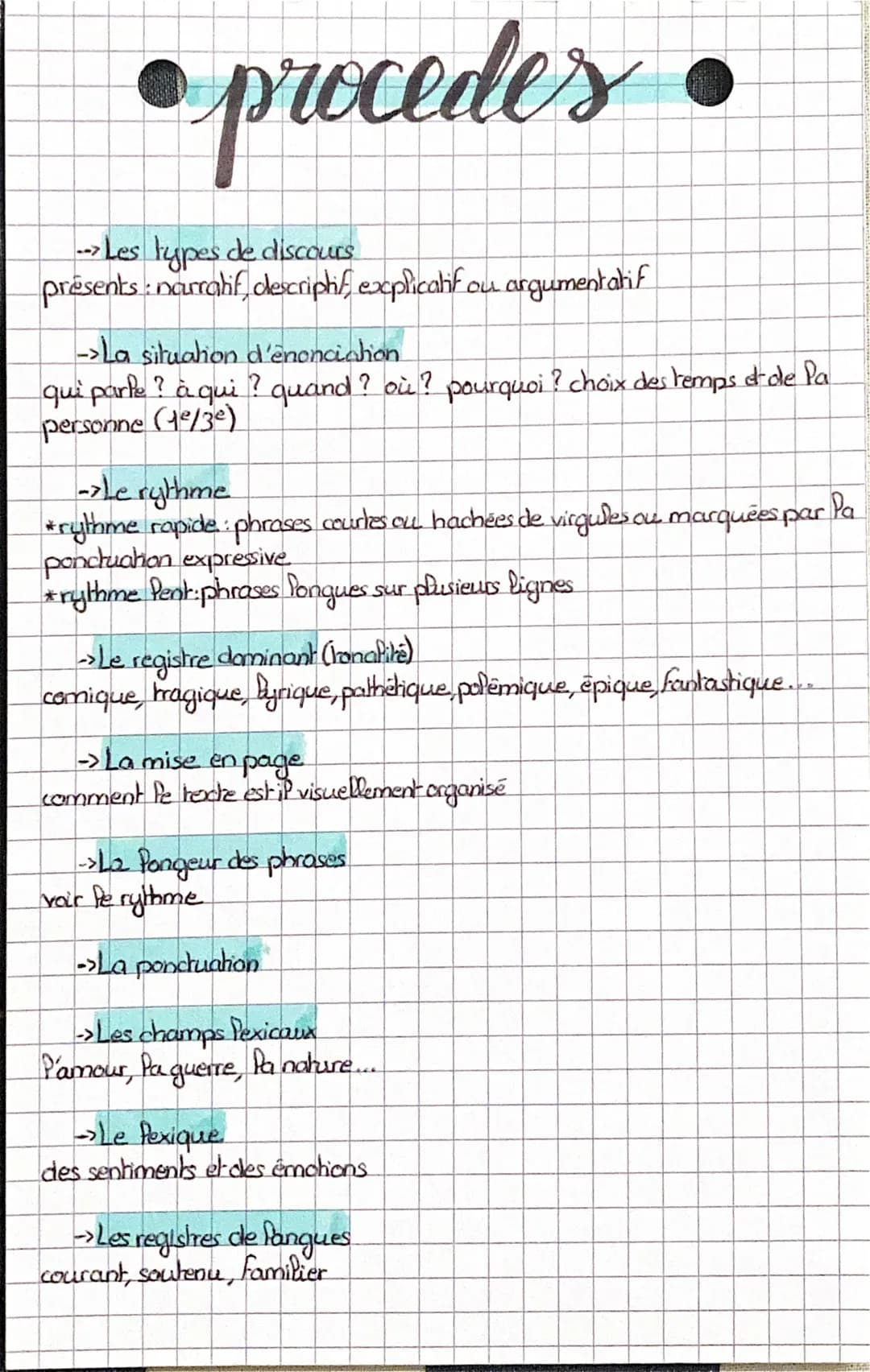 • procedes •
-->Les types de discours
presents: narratif descriptif explicatif ou argumentatif
->La situation d'énonciation
qui parle ? à qu