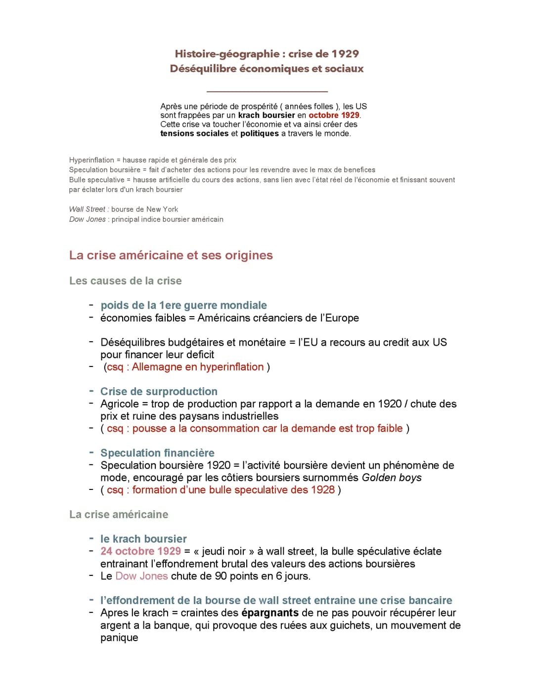 La crise de 1929 
