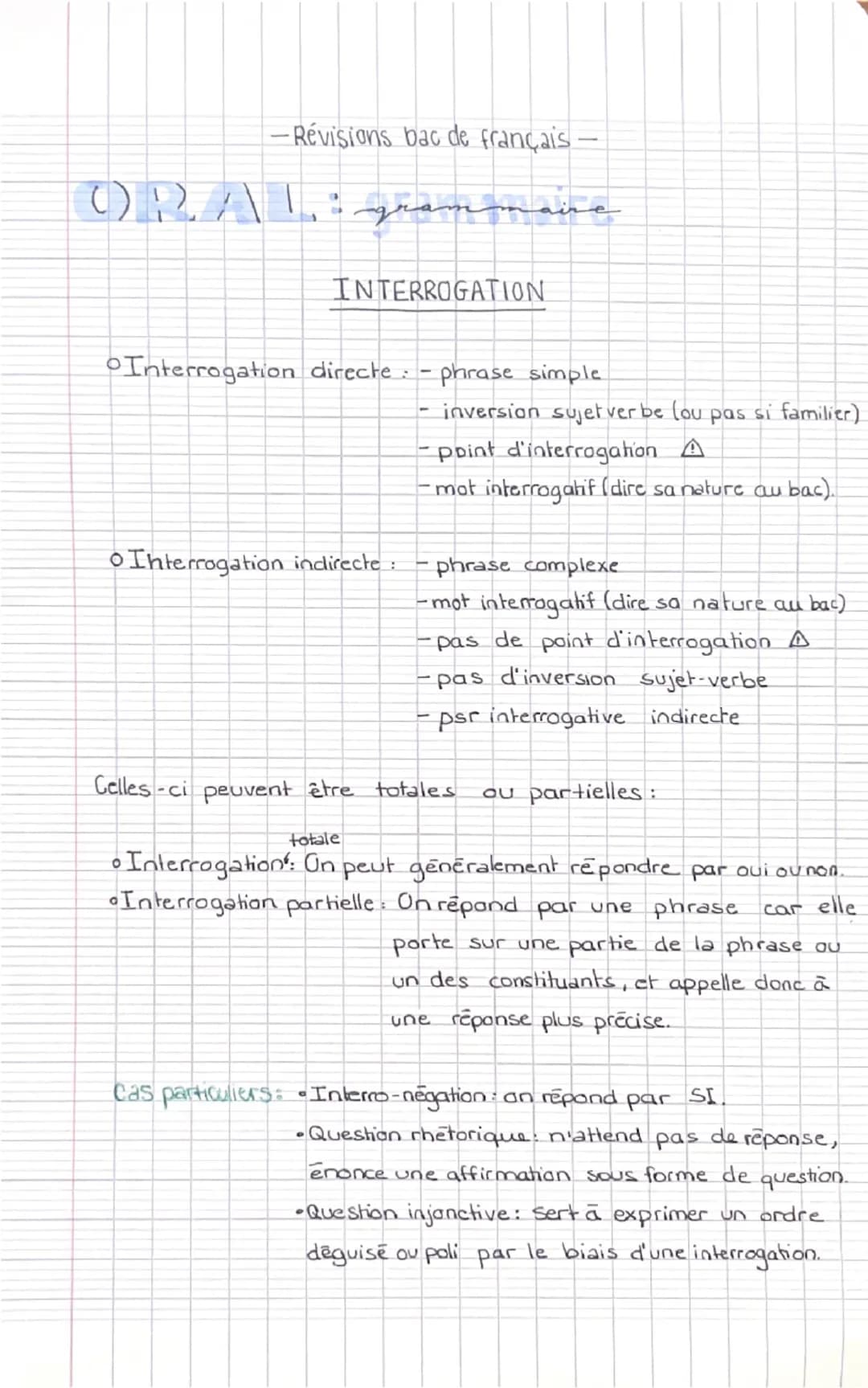 -Révisions bac de français
ORAL
grammaire
INTERROGATION
Interrogation directe - phrase simple
inversion sujet ver be lou pas si familier)
- 