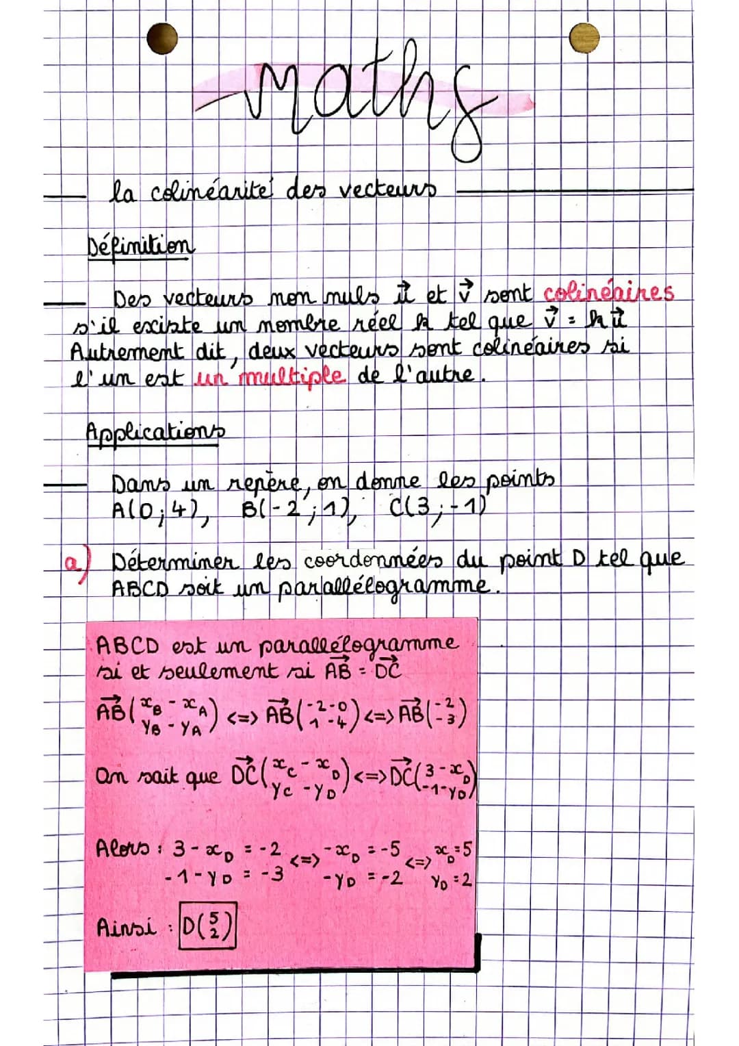 La colinéarité des vecteurs